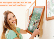 Living room wall decorated with modern and stylish wall art, including paintings, mirrors, and gallery frames