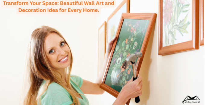 Living room wall decorated with modern and stylish wall art, including paintings, mirrors, and gallery frames